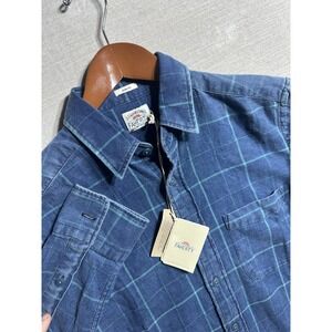NWTS Faherty Slim Fit Indigo Windowpane Long Sleeve Button Up Shirt Mens XS Blue